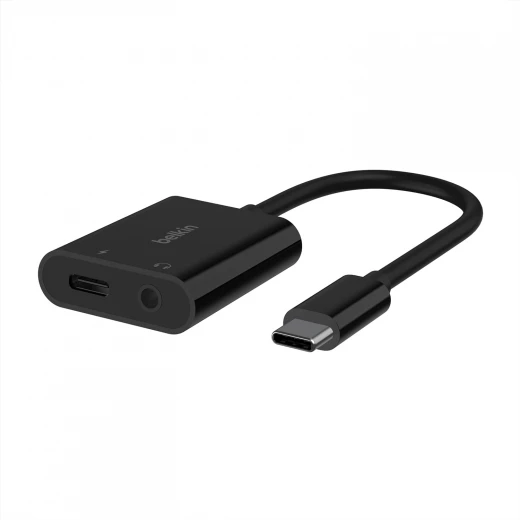 محول صوت بيلكين RockStar USB-C مع منفذ 3.5 ملم وشحن لأجهزة iPad Pro و Samsung Galaxy والمزيد - أسود