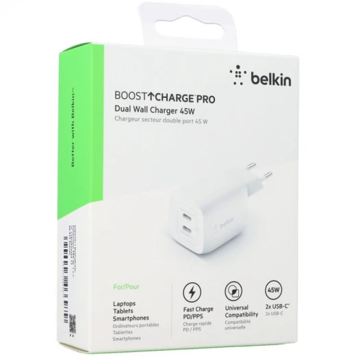Belkin BoostCharge PRO Dual 45W USB-C PD GaN Fast Charger with PPS, Access up to 45W when using a single USB-C port or 25W + 20W when using both - Belkin - Image 2