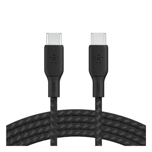 Belkin 100W Double-Braided USB-C to USB-C Cable, 2m, Black, Fast Charging and Data Transfer for Compatible Devices, Model CAB014bt2 Belkin 100W Double-Braided USB-C to USB-C Cable, 2m, Black, Fast Charging and Data Transfer for Compatible Devices, Model CAB014bt2