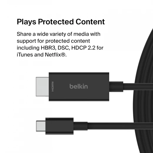 كيبل بيلكين USB-C إلى HDMI 2.1 بطول 6.6 قدم (2 متر) - يدعم 8Kب 60 Hz، 4K  ب 144 Hz، HDR، HBR3، DSC، HDCP 2.2، معتمد للعمل مع كروم بوك، ماك بوك، آيباد برو - بيلكين - Image 3