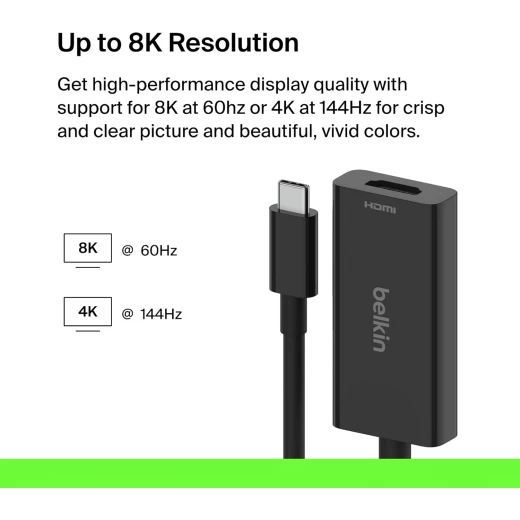 Belkin USB-C to HDMI 2.1 Adapter - 8K 60Hz, 4K 144Hz, HDR, Black, USB-C Devices - Belkin - Image 4