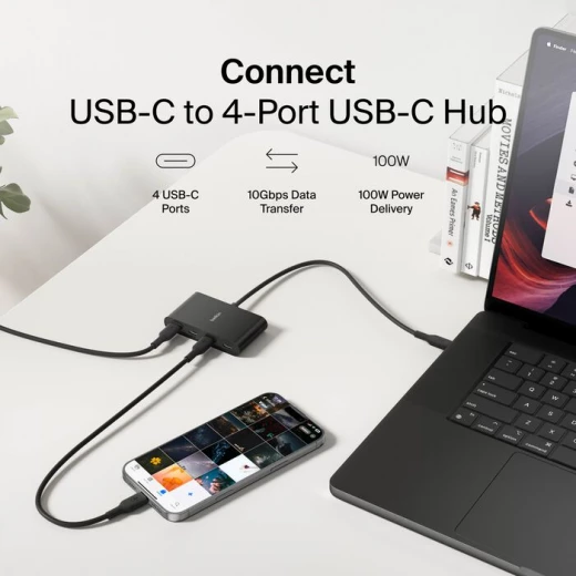 محور بلكين USB-C بـ 4 منافذ: نقل بيانات سريع لجهاز MacBook/iPad - Image 3