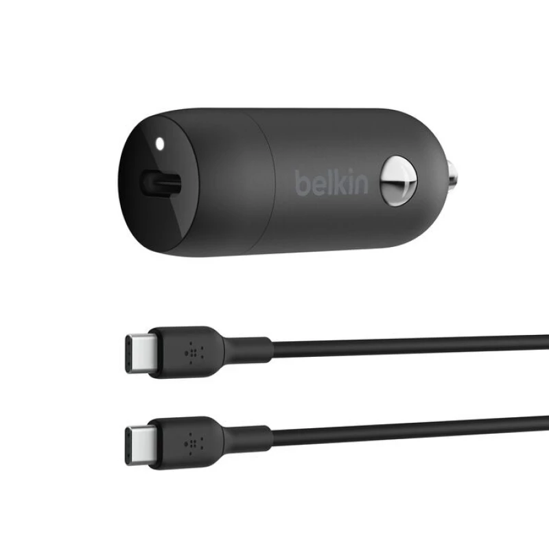 شاحن سيارة بيلكين 30W USB-C PD مع كابل USB-C - أسود - بيلكين