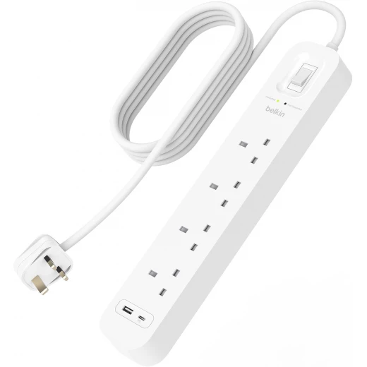 Belkin Surge Protector Power Strip with USB-C & USB-A Ports, 4 Outlets, 2M Cord Belkin Surge Protector Power Strip with USB-C & USB-A Ports, 4 Outlets, 2M Cord