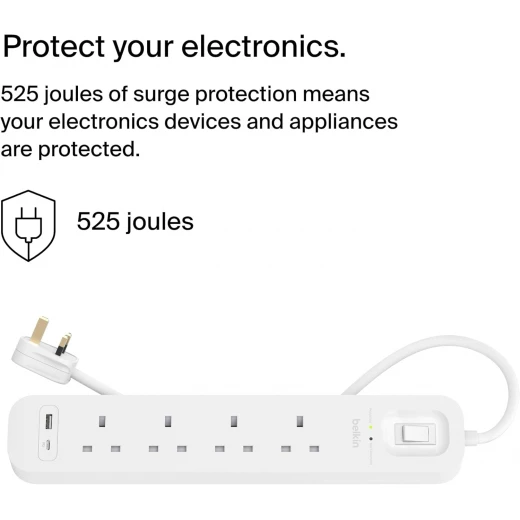 Belkin Surge Protector Power Strip with USB-C & USB-A Ports, 4 Outlets, 2M Cord - Belkin - Image 3
