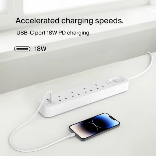 Belkin Surge Protector Power Strip with USB-C & USB-A Ports, 4 Outlets, 2M Cord - Belkin - Image 4
