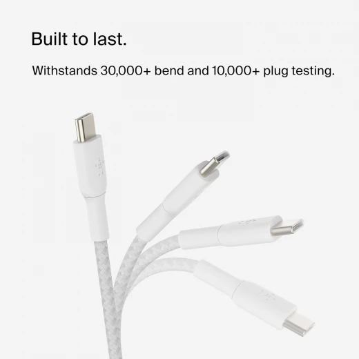 كابل بيلكين BoostCharge USB-C إلى USB-C بطول 3.3 قدم (أبيض، عبوة من قطعتين) لأجهزة iPhone 16 و Galaxy S25 و iPad Pro والمزيد - بيلكين - Image 3