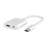 محول صوت بيلكين Rockstar USB-C مع منفذ 3.5 ملم وشحن - أبيض - iPad Pro, Galaxy, Pixel - بيلكين