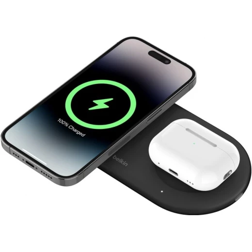 Belkin 2-in-1 Magnetic Wireless Charger Qi2 15W - Fast Charging for iPhone & AirPods Belkin 2-in-1 Magnetic Wireless Charger Qi2 15W - Fast Charging for iPhone & AirPods