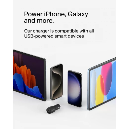 شاحن سيارة بيلكين BoostCharge مزدوج المنفذ 42 واط لأجهزة iPhone 16 و Galaxy S25 والمزيد - أسود - بيلكين - Image 2