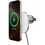 شاحن سيارة لاسلكي بيلكن MagSafe بقوة 15 واط - حامل فتحة تهوية مغناطيسي آمن لأجهزة iPhone 17/16/15/14/13 و Pixel 10 - أبيض - بيلكين