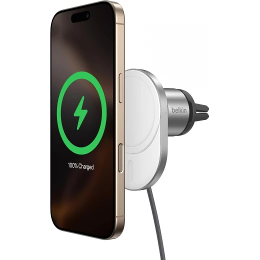 شاحن سيارة لاسلكي بيلكن MagSafe بقوة 15 واط - حامل فتحة تهوية مغناطيسي آمن لأجهزة iPhone 17/16/15/14/13 و Pixel 10 - أبيض شاحن سيارة لاسلكي بيلكن MagSafe بقوة 15 واط - حامل فتحة تهوية مغناطيسي آمن لأجهزة iPhone 17/16/15/14/13 و Pixel 10 - أبيض