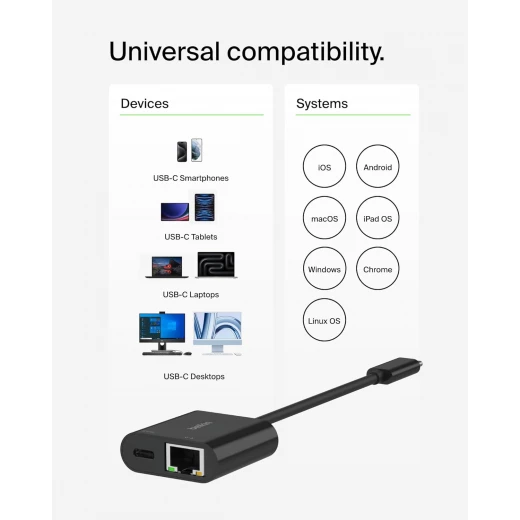 توصيل USB-C بمحول Ethernet + الشحن - نقل سريع للبيانات وتوصيل الطاقة من بيلكين - بيلكين - Image 4