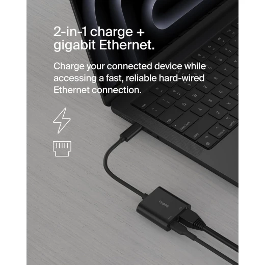 توصيل USB-C بمحول Ethernet + الشحن - نقل سريع للبيانات وتوصيل الطاقة من بيلكين - بيلكين - Image 6