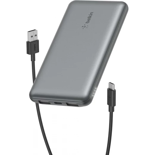 Belkin BoostCharge 3-Port 10K Power Bank with USB-C 15W, dual USB-A, 15cm USB-A to USB-C Cable, SPACE GRAY Belkin BoostCharge 3-Port 10K Power Bank with USB-C 15W, dual USB-A, 15cm USB-A to USB-C Cable, SPACE GRAY