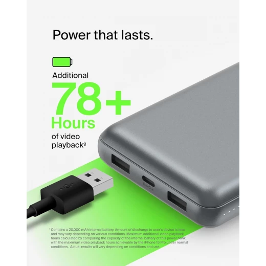 شاحن بيلكين 20000 mAh USB-C باور بانك محمول مع منفذي USB-A - رمادي - بيلكين - Image 5