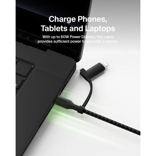 كابل شحن بيلكن 2 في 1 سريع: موصل USB-C و Lightning، أسود مضفر - بيلكين - Image 5