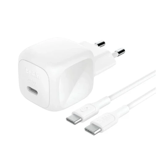 Belkin BOOST CHARGE 45W USB-C PD PPS Fast Wall Charger with 1M Cable, White, Model WCA013kq1MWH-B6 Belkin BOOST CHARGE 45W USB-C PD PPS Fast Wall Charger with 1M Cable, White, Model WCA013kq1MWH-B6