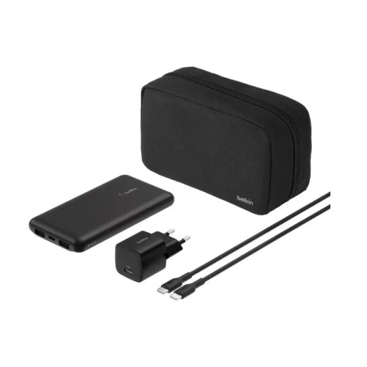 Belkin BoostCharge 25W 10000mAh Power Bank Set, Portable Fast Charger with Quick Charge Technology, LED Display for Charging Status, Includes USB-C Cable and Travel Pouch, High-Capacity Battery Pack for Multiple Charges, Ideal for Travel and Everyday Use