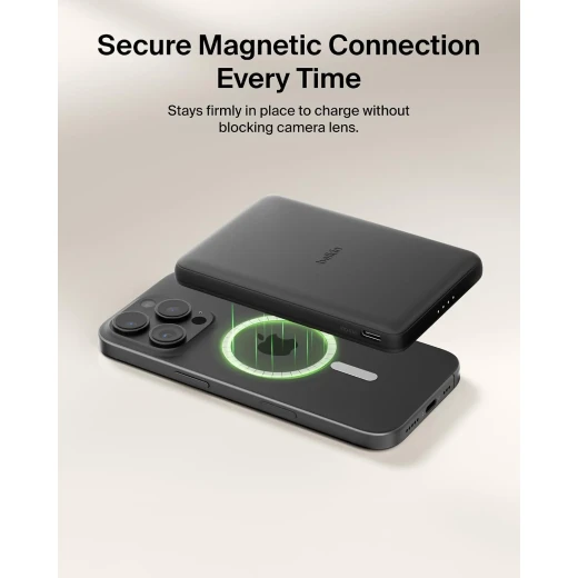 Belkin Boost Charge 5000mAh Magnetic Power Bank, Slim and Portable, Wireless Charging, USB-C Port, Magnetic Ring, Black - Belkin - Image 3