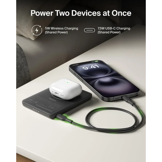 Belkin Boost Charge 5000mAh Magnetic Power Bank, Slim and Portable, Wireless Charging, USB-C Port, Magnetic Ring, Black - Belkin - Image 5