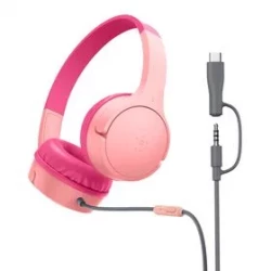 سماعات أذن سلكية للأطفال من بيلكن ساوند فورم ميني، 3.5 ملم و USB-C، وردي