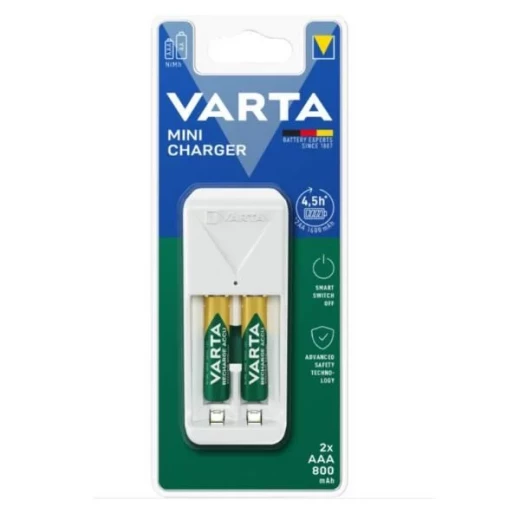 شاحن جيبي من فارتا لبطاريات AA و AAA مع مؤشر LED و بطاريتين AAA متضمنة شاحن جيبي من فارتا لبطاريات AA و AAA مع مؤشر LED و بطاريتين AAA متضمنة