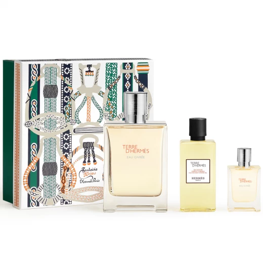 طقم هدايا هيرمس تيري دي هيرمس أو جيفري للرجال 100 مل عطر، 12.5 مل عطر، 80 مل جل استحمام طقم هدايا هيرمس تيري دي هيرمس أو جيفري للرجال 100 مل عطر، 12.5 مل عطر، 80 مل جل استحمام
