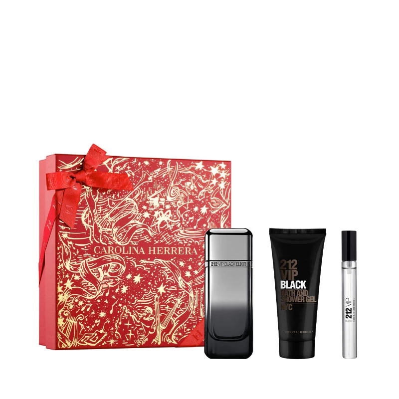 مجموعة هدايا Carolina Herrera 212 VIP Black Elixir للرجال عطر العنبر جورماند 100 مل ماء عطر - كارولينا هيريرا
