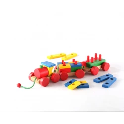 Edu Fun Cargo Train Wooden Pull Along Toy for Toddlers, Natural Wood, 3 Piece Set