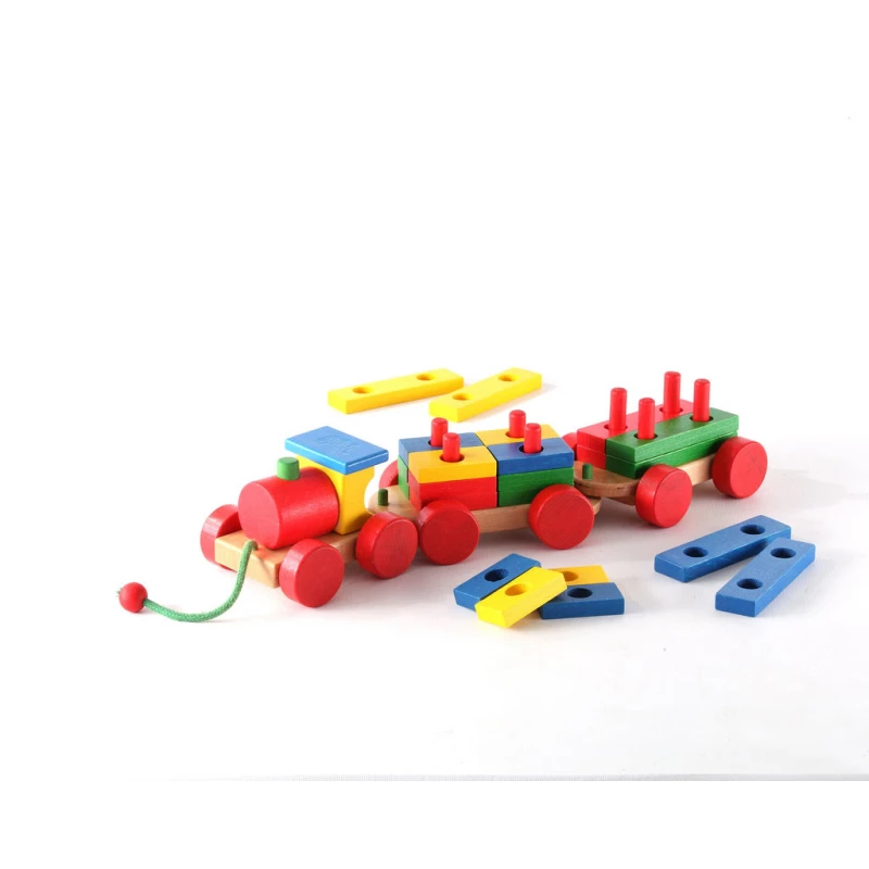 Edu Fun Cargo Train Wooden Pull Along Toy for Toddlers, Natural Wood, 3 Piece Set - Edu Fun