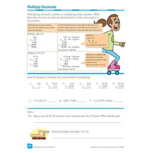 School Zone Math Basics 6 Workbook for 6th Grade Students - Fractions, Exponents - School Zone - Image 6