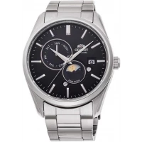 Orient 'Sun & Moon' Automatic Black Dial Stainless Steel Wristwatch