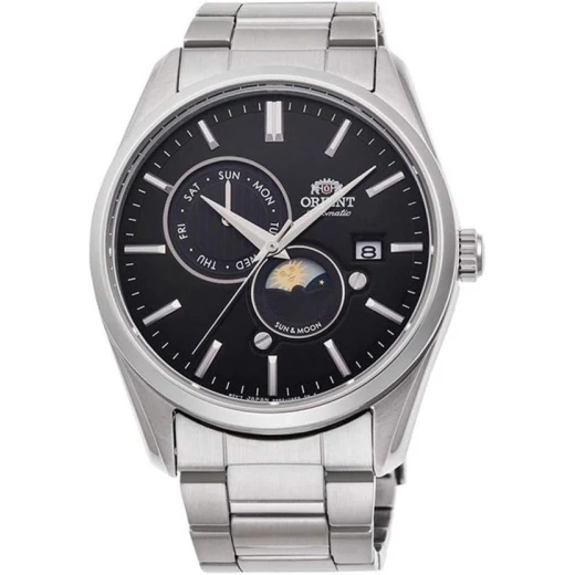 Orient 'Sun & Moon' Automatic Black Dial Stainless Steel Wristwatch Orient 'Sun & Moon' Automatic Black Dial Stainless Steel Wristwatch