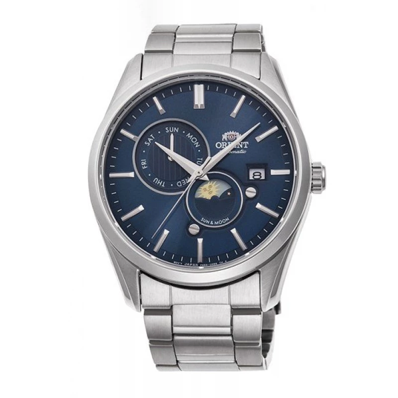 Orient Contemporary Sun & Moon Automatic Watch RA-AK0303L Blue Dial Stainless Steel Bracelet - ORIENT