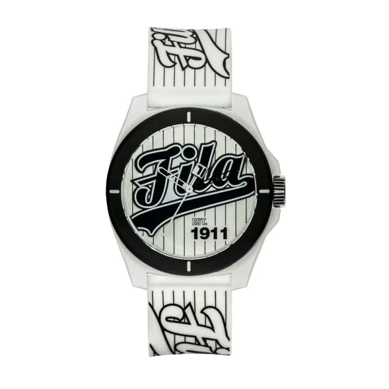 Fila Reinterpret 70's Watch Black Dial Black PC Case 42.5mm with Black Silicone Strap and Japanese Miyota Quartz Movement for Men REF 38-330-005 5 ATM Water Resistance - Fila