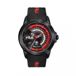 Fila Racer 38-347-001 Men's Watch 42mm Black Dial and IP Black Alloy Case with Black Silicone Strap 10 ATM Water Resistance and Special Calendar Function—1 Year Warranty - Fila