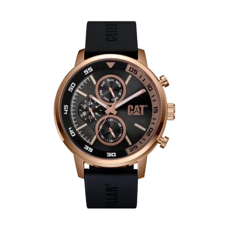 Cat Sail Watch Black Rose Gold Dial Stainless Steel 46mm Case 100M Water Resistance Silicone/Stainless Steel Strap for Men AK.199.21.129 - CAT