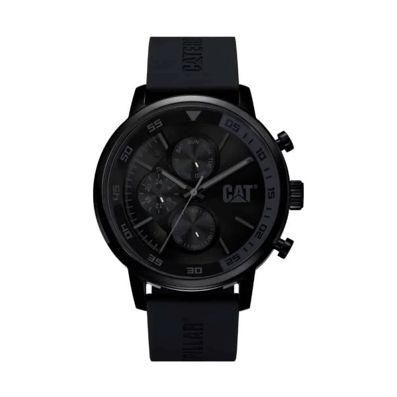Cat Sail Men's Watch Black Dial with Black Silicone Strap Stainless Steel Case 46mm Water Resistant to 100M Day Date and 24 Hour Clock - CAT