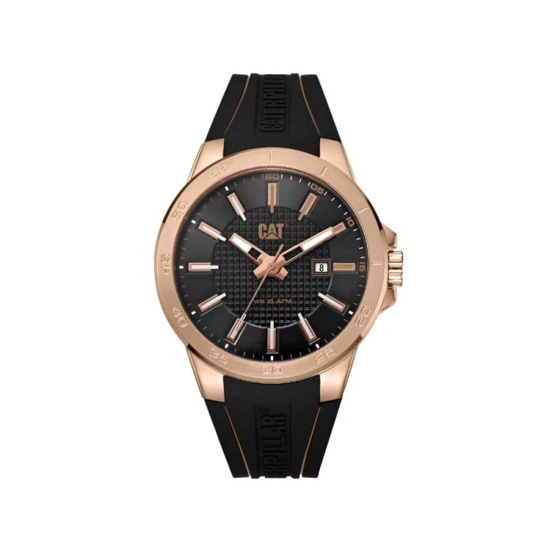 Cat Stealth Watch Rose Gold Stainless Steel 44mm Case with Silicone Strap 100M Water Resistance Citizen 2115 Movement Mineral Crystal for Men CC.191.21.119 - CAT