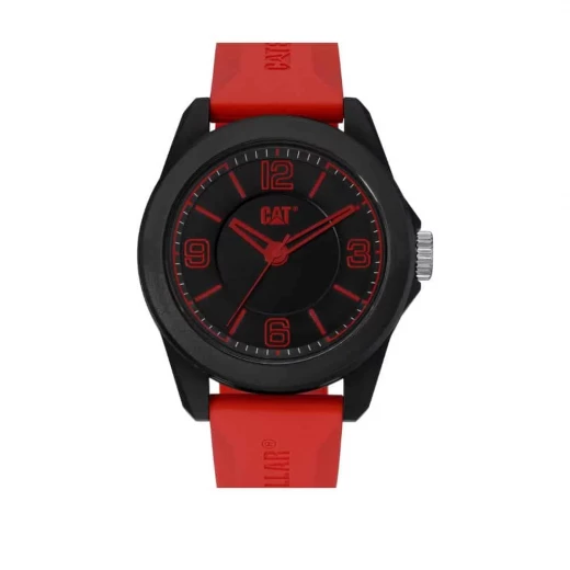 Landscape Cat Red Watch with Silicone Strap, 45mm ABS Case, and 100M Water Resistance. Features Citizen 2025 Movement and Acrylic Crystal. REF: LN.160.28.138 Landscape Cat Red Watch with Silicone Strap, 45mm ABS Case, and 100M Water Resistance. Features Citizen 2025 Movement and Acrylic Crystal. REF: LN.160.28.138