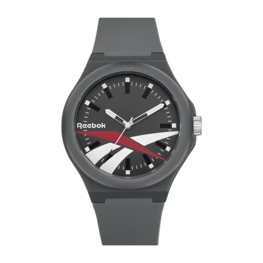 Reebok Run Retro Charcoal Gray Watch with Silicone Strap 44mm Case 5 ATM Water Resistance Featuring Retro Dial Design and Miyota 2035 Movement for Men's Everyday Style