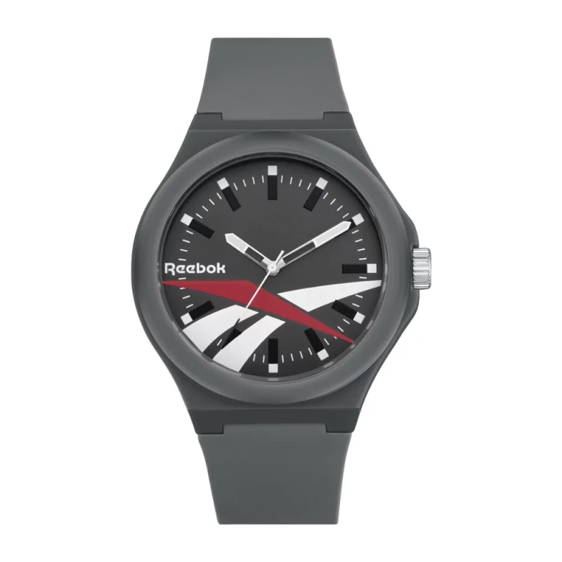 Reebok Run Retro Charcoal Gray Watch with Silicone Strap 44mm Case 5 ATM Water Resistance Featuring Retro Dial Design and Miyota 2035 Movement for Men's Everyday Style - Reebok
