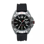 Reebok Embolder Watch Black and Silver 44mm Case with Stainless Steel, Silicone Strap, 10 ATM Water Resistance, Epson AX32 Movement - Reebok