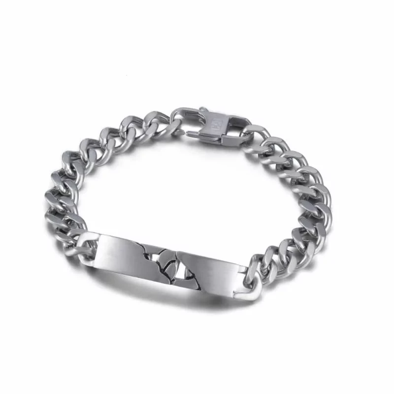 سوار سلسلة القطط العريض هوية ستانلس ستيل فضي 8 بوصة مجوهرات عصرية متينة للرجال والنساء - Cat Chains