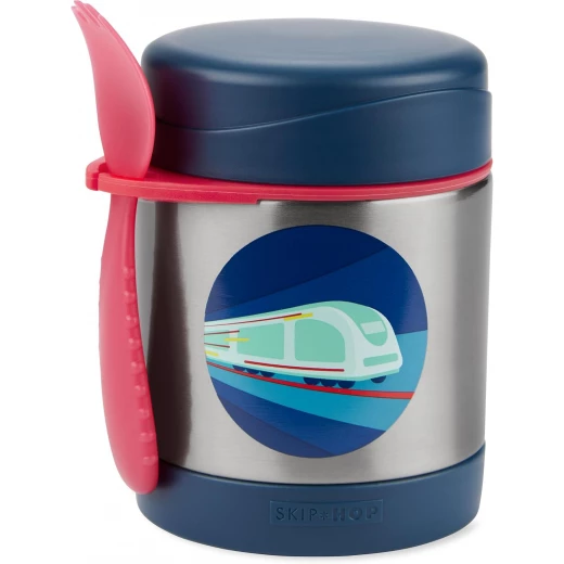 Skip Hop Train Insulated Stainless Steel Kids Food Jar with Spork, Leak-Resistant Skip Hop Train Insulated Stainless Steel Kids Food Jar with Spork, Leak-Resistant