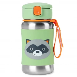 Skip Hop Zoo Racoon Stainless Steel Water Bottle 350ml for Toddlers with Insulated Design, Leak Proof Lid and Easy Grip Handles, BPA Free, Perfect for Daycare or School 350ml