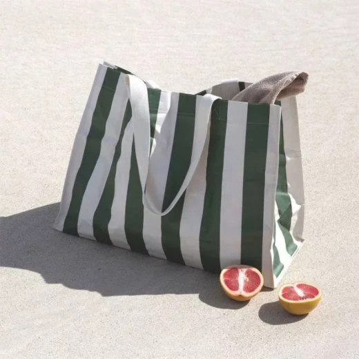 SUNNY LiFE The Vacay Carryall Beach Bag Olive Stripe Oversized Waterproof Durable with Detachable Pouch and Drainage Holes SUNNY LiFE The Vacay Carryall Beach Bag Olive Stripe Oversized Waterproof Durable with Detachable Pouch and Drainage Holes