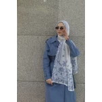 Kain Elegant Georgette Chiffon Hijab in Blue Butterflies Design, Soft & Lightweight, Extra Long Size 300x70cm, Perfect for Everyday Wear - Kain