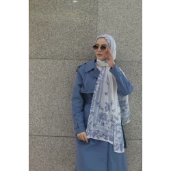 حجاب كاين شيفون جورجيت أزرق بفراشات أنيق وناعم وخفيف الوزن، مقاس إضافي 300x70 سم، مثالي للارتداء اليومي